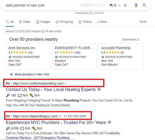 paid ads SERP