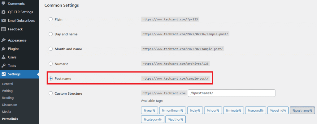 WordPress permalink structure