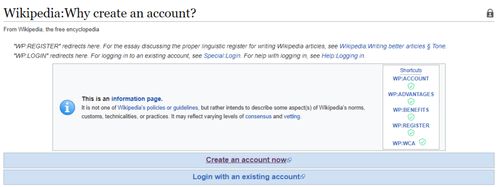 create a Wikipedia page account